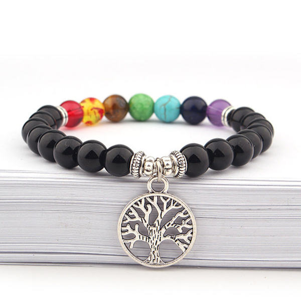 Naturstein 7 chakra energi Buddha perlearmbånd tigerøye stein Lapis Perlet livets tre Anheng fargerikt armbånd for kvinner Lava Stone
