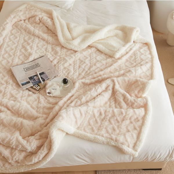 Gruppekjøp Tykk Tower Velvet Teppe Jacquard Teppe Dobbeltsidig Velvet Stort Lammeull Fritidsteppe Lake Blue 100 * 150cm nap blanket