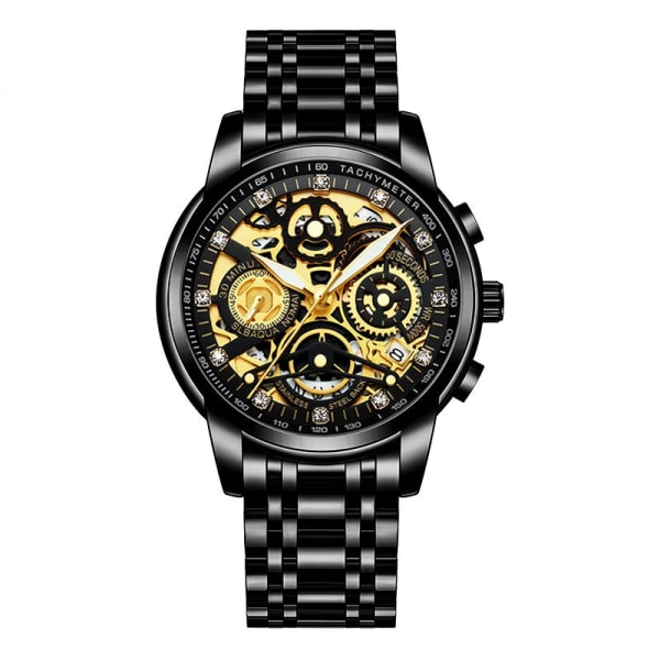 Klokke Herre Hul Herre Quartz Klokke Selvlysende Vanntett Ikke-Mekanisk Steel Belt fully Golden