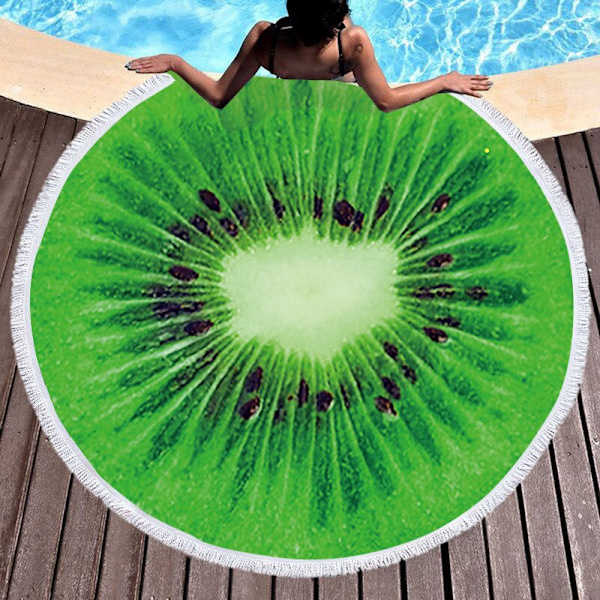 Frukt Sommar Vattenmelon Apelsin Kiwi Strandhandduk Rund Havsfilt Kawaii Yogamatta Picknickmatta Absorberande Manteau Kappa 4