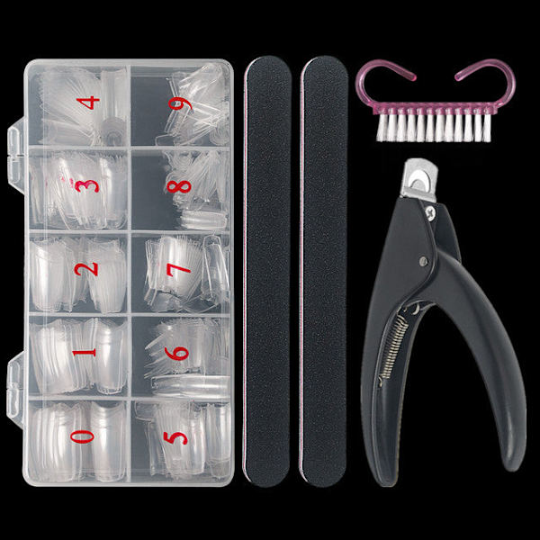 Halvtäckande Lösnaglar, 500 st Akryl Lösnagel Manikyrset, Konstgjorda Naglar i Fransk Stil med Design för Nagelkonst Clear clippers