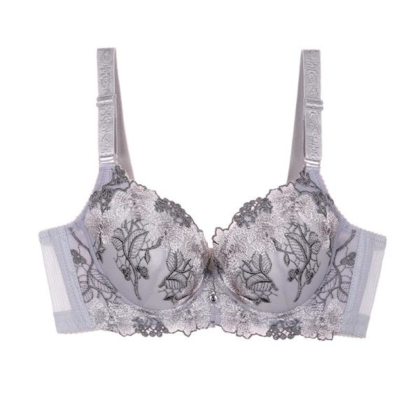 Klassisk Kineseri Broderi BH Stor Storlek Push Up BH Förtjockad Bröstkudde Underkläder BC Kupa Grey 40/90