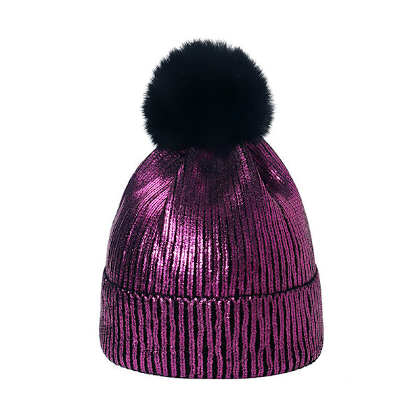 Kultainennoutaja Villapipo Värikäs Metallinen Hip-Hop Katu Tekoturkis Pallo Neulottu Hattu Miehille ja Naisille Sapphire Blue 58cm