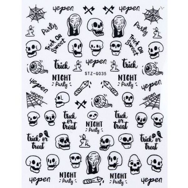 1 st Spindelvävs Nagelstickers 3D Spöke Dödskalle Pumpa Transfer Folie Transfer DIY Manikyr Slider Nagelkonst Dekoration TRSTZG032-040 STZG039 Black