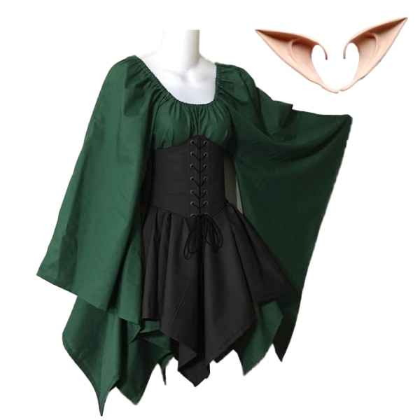 Kvinnor Elf Cosplay Medeltida kostymer Renässans viktoriansk gotisk Queen Klänningar med korsett Halloween Elves Performance Kläder Dress2 L