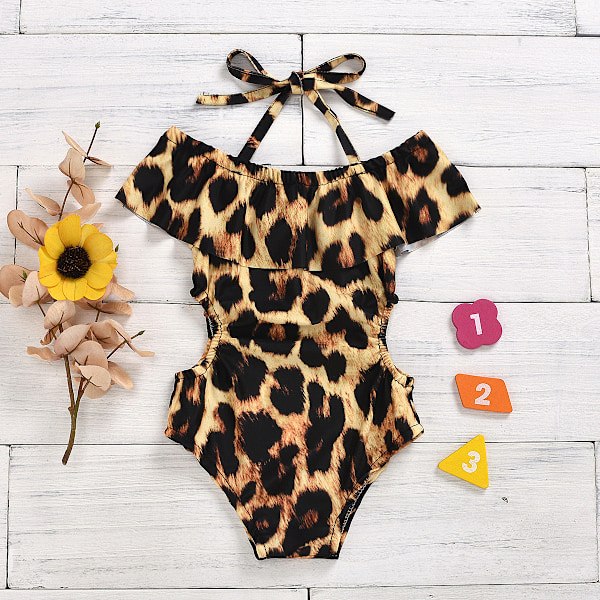 Baddräkt Flickors Sommar En-del Triangel Baddräkt leopard print 100cm