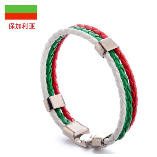 Prydnad Vävd Flagga Flagga Färg Läderarmband Pu imitationsarmband World Cup Country Armband Bulgaria