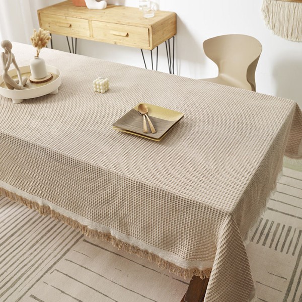 Högtemperaturbeständig Bordsduk i Bomullslinne Ins Stil Japansk Våffla Förtjockad Enfärgad Semester Hem Bordsduk White (thickened) 130-180cm