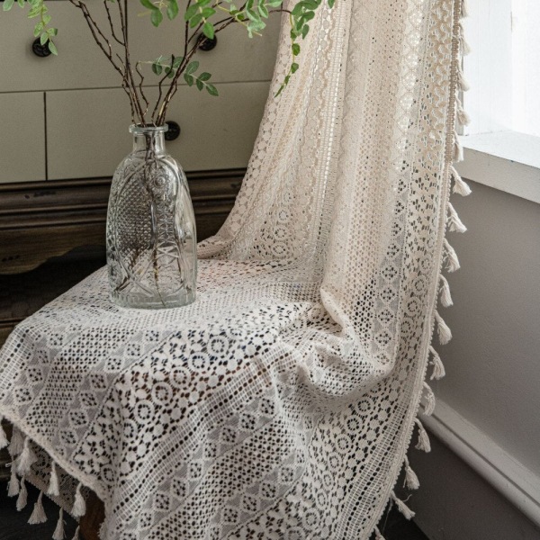 Hæklet Gardin Gennemsigtige Stuegardiner Boho Chic Hæklede Strikkede Vinduesgardiner Gennemsigtig Gardin Til Soveværelse 1 W150xH280cm