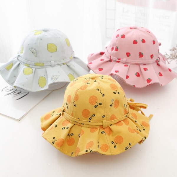 Sød Sommer Baby Pige Spand Hat Print Udendørs Sløjfe Børn Pige Solhat Børn Spædbarn Småbørn Panama Strand Kasket with rope4 for 2-7 years