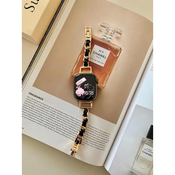Klockarmband för Apple Watch iWatch 46 10:e generationen svart guld liten doft metall