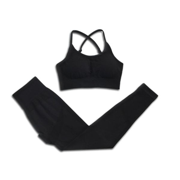 Yoga Set Träningskläder Träningsdräkt Höga Midjebyxor Sport-BH:ar För Kvinnor Bra Pants-Black XL