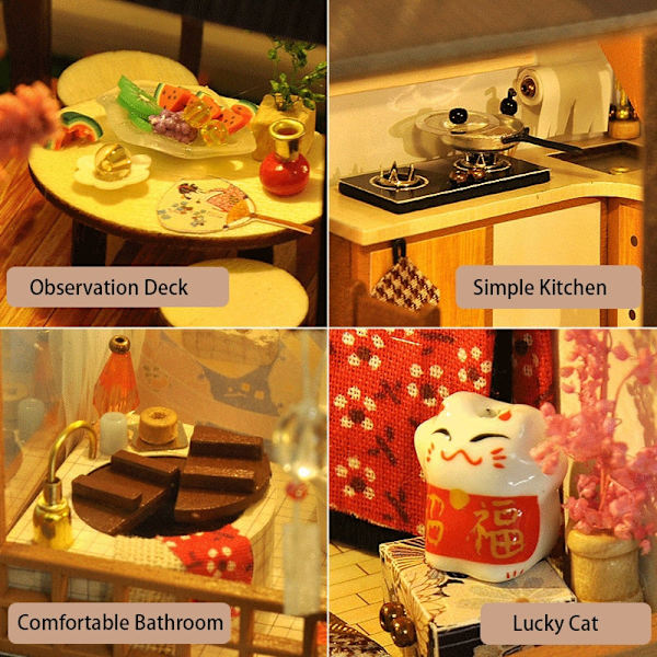 Cutebee DIY Dockhus 1/36 Skala Miniatyr Dockhus Japansk Trädgård Byggsats Leksaker för Barn Födelsedagspresenter TC83
