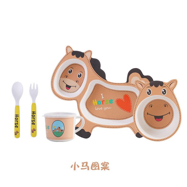 Babyservise Søtt Tegneserie Barn Mating Retter Barn Tallerken Bambusfiber Servise Sett Med Bolle Gaffel Kopp Skje Tallerken 5 stk/sett Lion Set