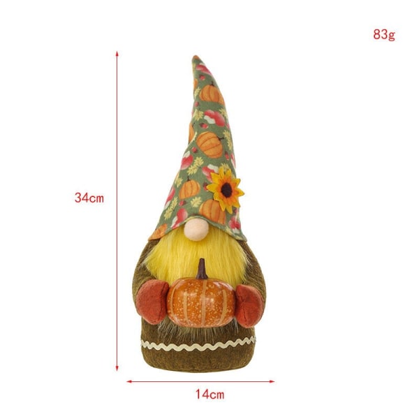 Kurpitsa-asusteet Kääpiöpehmolelu Söpö Halloween Kasvoton Kääpiötonttu Koriste Puutarhahuoneen Sisustus Kodin Tarvikkeet Yellow plaid hat