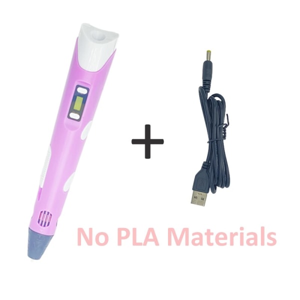 3D Pen Udskrivning Tegne Blyant Legetøj OLED Display Kunst Håndværk Print PLA/ABS Filamenter 3D Tegne Printer Til Børn/Voksne Kreativ Maling Purple without PLA