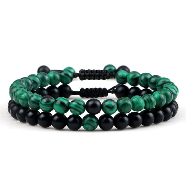 Avståndsarmband för par med pärlor Klassiska Svarta Matta Gröna Malakitarmband Lämpliga Kvinnor Män Yoga Elastiska Smycken Malachite Set A