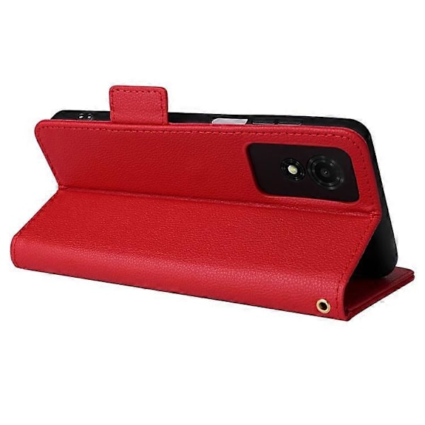 Kompatibelt för TCL 501 T433D Läderfodral Plånboksställ Litchi Textur Telefonskal Grossist Red
