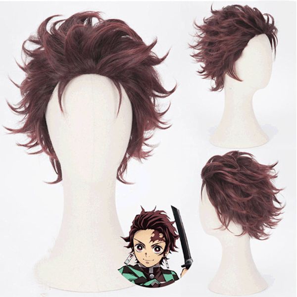 Lasten Anime Demon Slayer Kimetsu No Yaiba Cosplay Puku Kimono Kamado Tanjirou Kamado Nezuko Lapsen Halloween Puku Peruukki Puku style5 wig