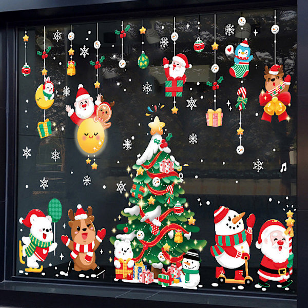 Jouluiset koristeelliset tarrat, ostosikkunan koristeet, joulupukki, lumiukko, staattiset tarrat AMJ052 Christmas team