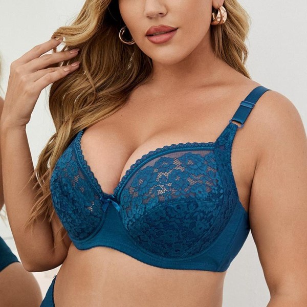 Dam Plus Size BH Sexig Spetsunderkläder Bygel BH Ofodrad Bomullsbehå 85D 90D 95D 100D 105D 110D Black 90D