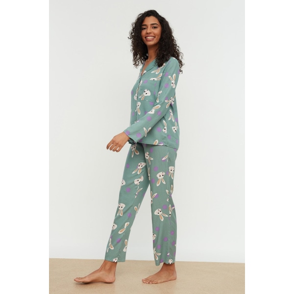Kanin Printet Vævet Pyjamassæt THMAW21PT0048 Turquoise 44
