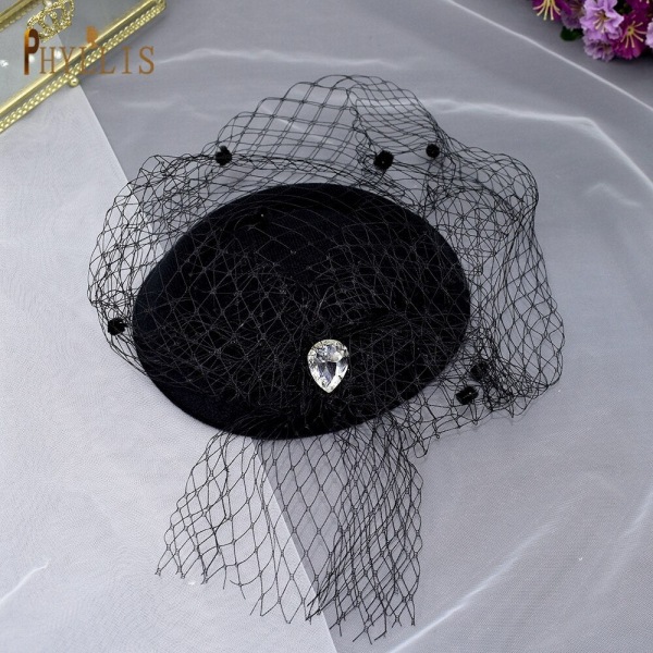 JM10 Fuglebur Slør Svart Slør Hodebånd Bryllup Fascinator Ansiktslør Sjarmerende Bryllupsslør Hatter Nettmaske Bryllupstilbehør JM10-W