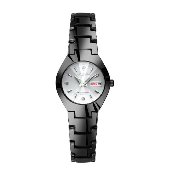 Automatisk Quartz Ikke-Mekanisk Wolfram Stål Farve Stålbånd Parur Lysende Kalender Herre og Dame Vandtæt Studenterur Black with black plate for men