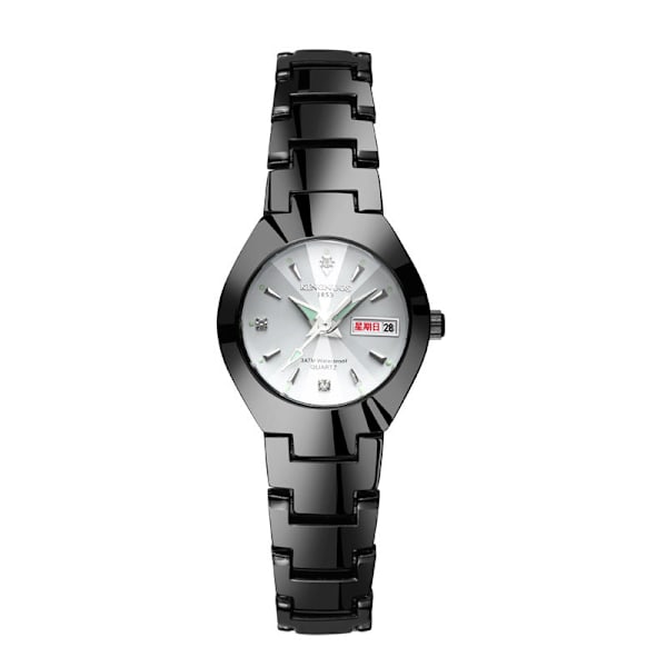 Automatisk Quartz Ikke-Mekanisk Wolfram Stål Farve Stålbånd Parur Lysende Kalender Herre og Dame Vandtæt Studenterur Black with blue face for men