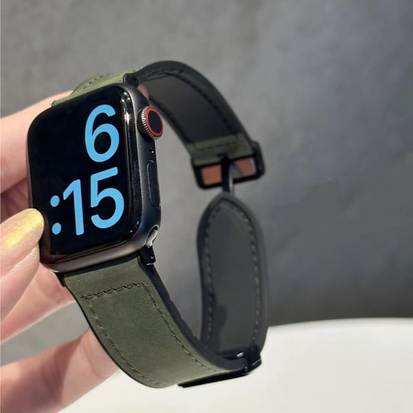Klockarmband för Apple Watch iWatch 38/40/41/ 10:e generationen 42mm Universal mikrofiberläder Crazy Horse mönster grön