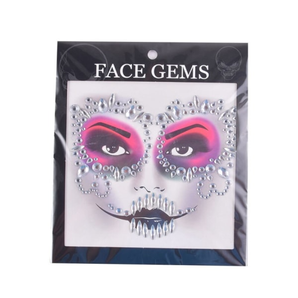 Halloween-ansiktsdekaler Spökskaleansikte med diamantdekoration 3D-klistermärke med sexigt ansikte Bal Holiday Party Ansiktsdekoration 10000