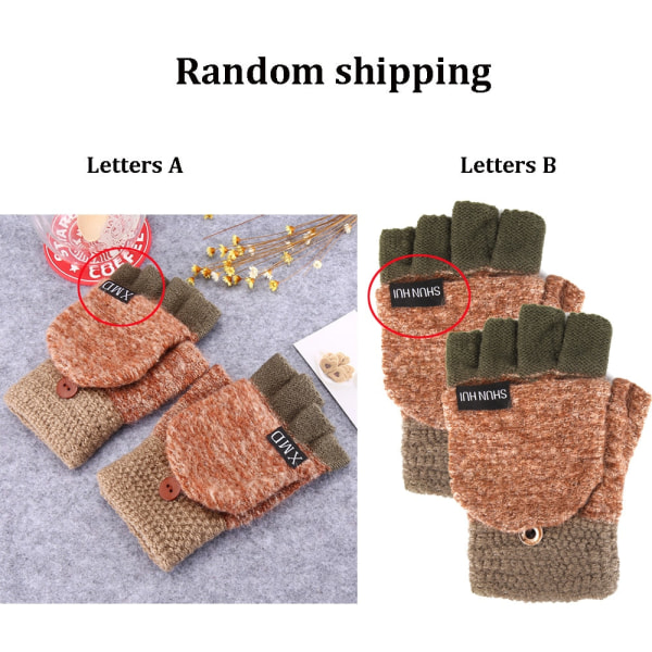 Dame Strikkede Flip Fingerløse Hansker Eksponert Halvfinger Votter Vinter Varme Tykkere Hansker Strikkeull Berøringsskjermhansker Brown One size