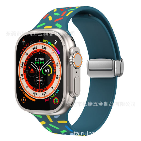 Kellon ranneke Apple Watch iWatch 38/40/41mm Tummanvihreä Urheilu Sateenkaari Hopea Solki