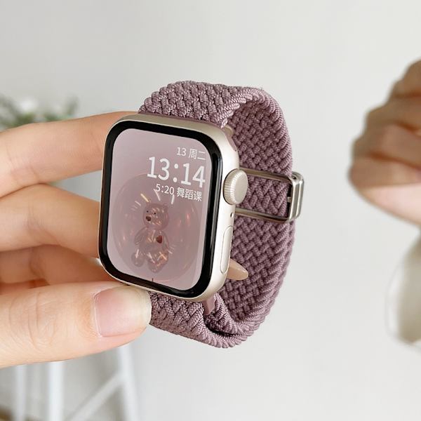 Kellon ranneke Apple Watch iWatch SE2/6/5/4 44mm -kelloon, savunvioletti punottu köysi, joustava nauha