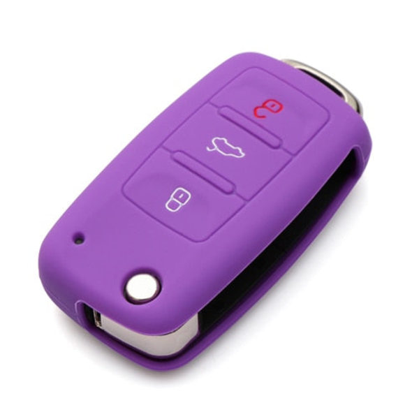 Silikonskal bilnyckel fodral för Polo Passat B5 Golf4 5 6 Jetta Tiguan Golf CrossFox Plus Eos Scirocco Beetle Purple