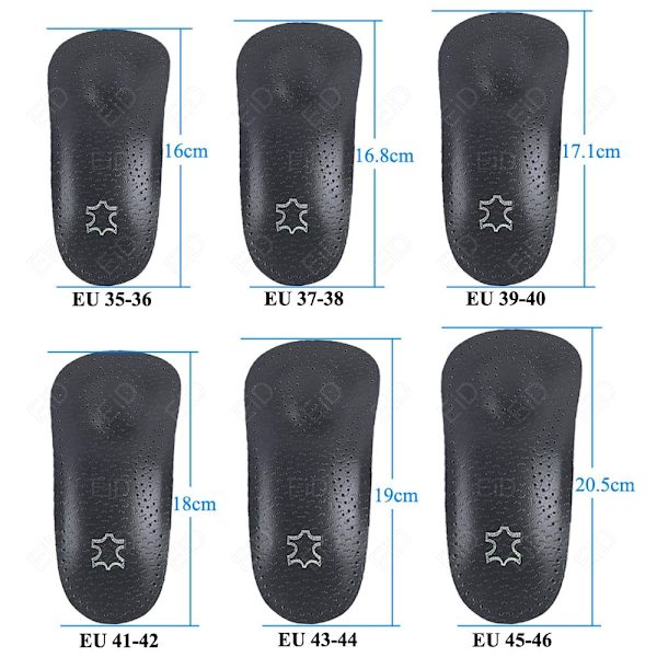 EiD Nytt hålfotsstöd 25mm Ortopedisk innersula Svart Läder ortopediska inläggssulor för Plattfot O/X Ben Korrigerad Skosula inlägg Full pad (EU 39-40) 1 Pair