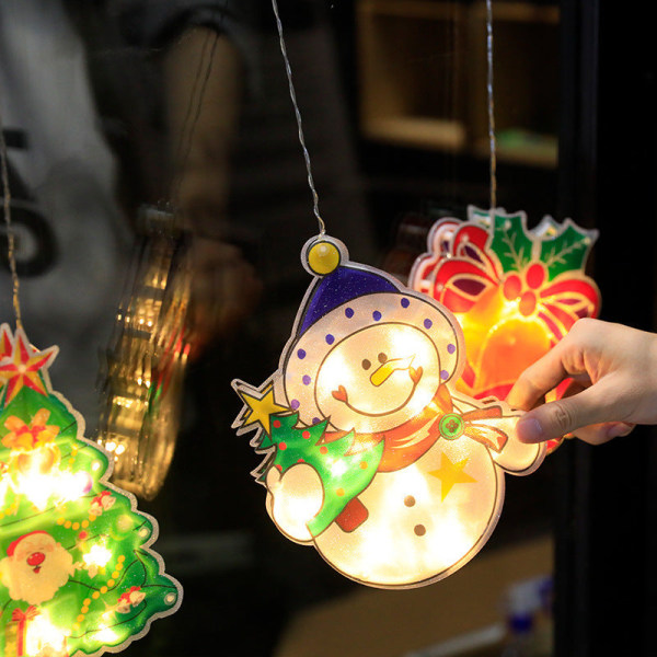 LED Julelyskaster Snømann Form Vindu Vindusklistremerker Hengende Lampe Julelyskaster Juledekorasjonslys STOP [small size]]