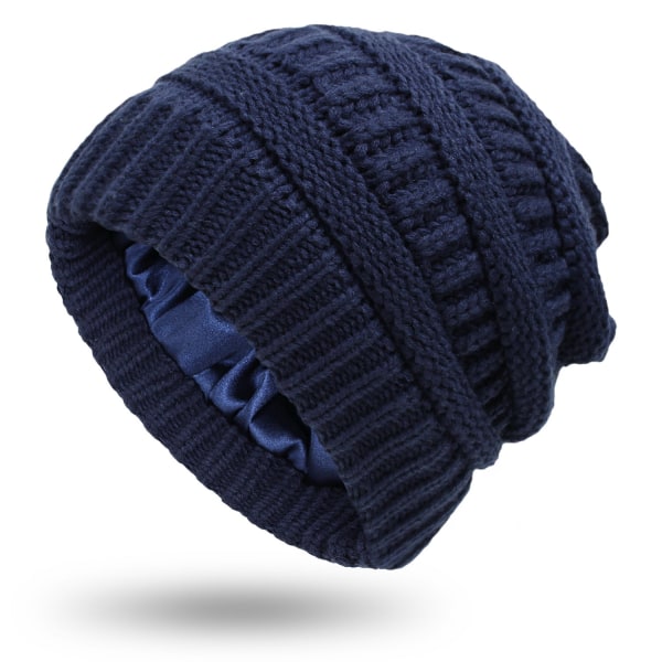 Höst och Vinter Ins Ny Hatt Dam Skyddande Frisyr Varm Ull Stickad Satin Hatt 9 Färger #5 wine red Average size