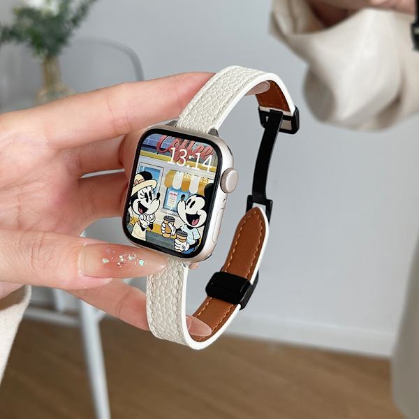 Kellon ranneke Apple Watch iWatch SE2/6/5/4 40mm:lle, nahkajäljitelmä magneettisoljella - Kermanvalkoinen