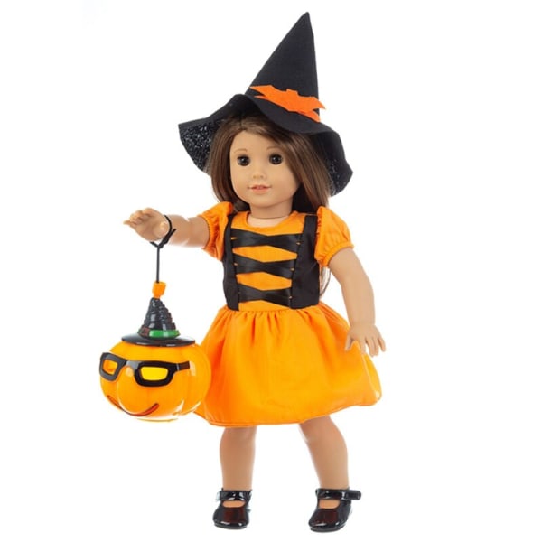 18 Inch American Girl Halloween Doll Reborn Dolls Leksaker Pumpa Lykta Med Lätt Halloween Klänning Festivaler Barnleksaker Present Yellow clothes