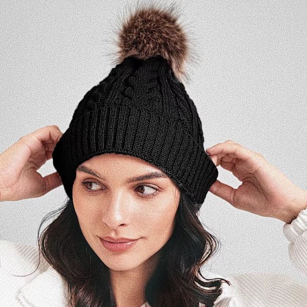 Höst och Vinter Ny Stor Pälsboll Ullmössa Universal Enfärgad Enkellager Fläns Varm Stickad Hatt Dam Wine Red Average size