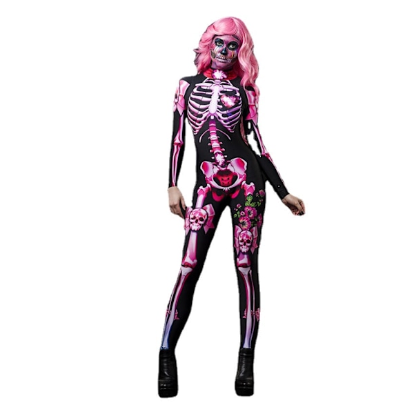 Halloween-asut Naisille Haalari Seksikäs Pääkallo Pelottava Asu Aikuinen Lapsi Äiti Tytär Luuranko Cosplay Pinkki Printti Body Women 130-140cm height