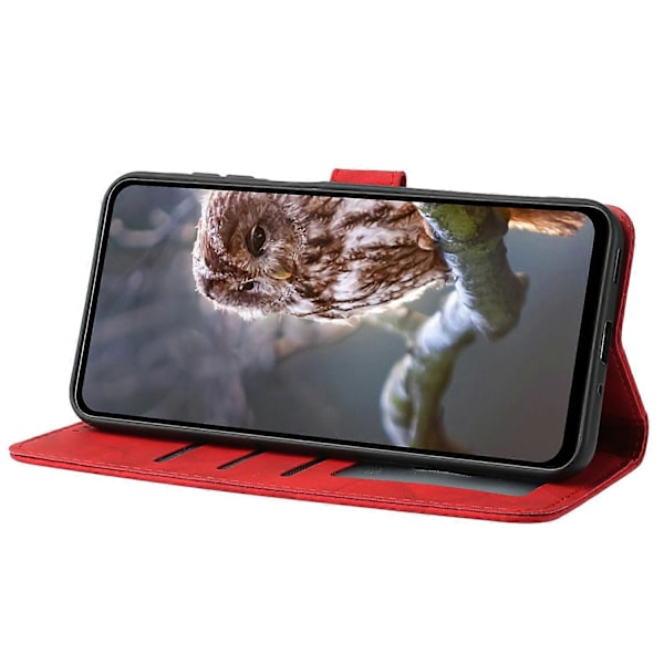 Fodral för Samsung Galaxy A16 4G 5G Uggla Präglat PU Läder Plånbok Telefonfodral med Handledsrem - Pur Red