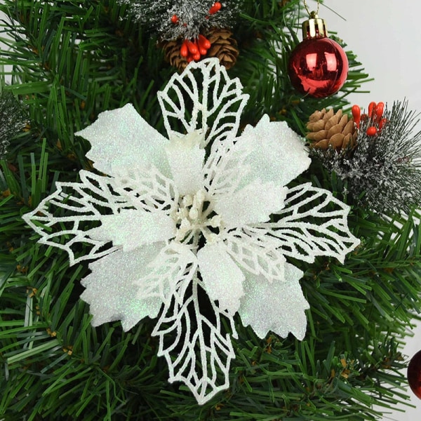 5 kpl Glitter Keinotekoisia Joulukukkia Joulukuusen Koristeita Kotiin Tekokukkia Joulukoristeet Uudenvuoden Sisustus silver 11cm
