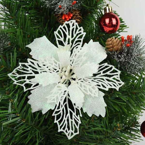5 stk. Glitter Kunstige Juleblomster Juletræspynt til Hjemmet Falske Blomster Julepynt Nytårsdekoration Red 16cm