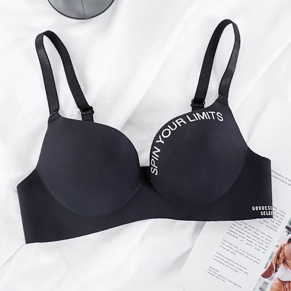 Plus Size Dam Seamless Ice Silk BH Letter Print BH Push Up Tank Top Mode Lingerie Bralette Sov-BH Bekväma Underkläder Black 36/80
