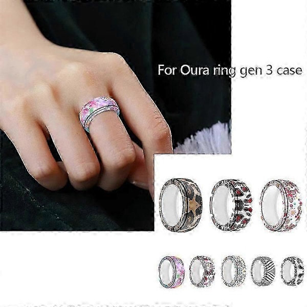 Ringbeskyttelseshylse Ringinnpakning for Oura Ring Gen3 Trykt Silikondeksel Boris Leopard print S