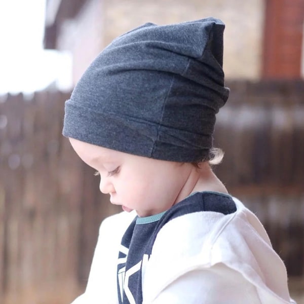 Bomull Allsidig Ermehette Løs Lue Barnas Casual Gutter og Jenter Høst og Vinter Lue Dark gray