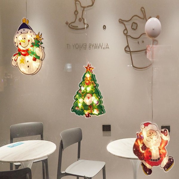 Fönsterhängande Ljusslingor Juldekoration Butik Atmosfär Scen Layout Jul LED Sugpropp Dekorativa Ljus Small Christmas tree [20*16]]