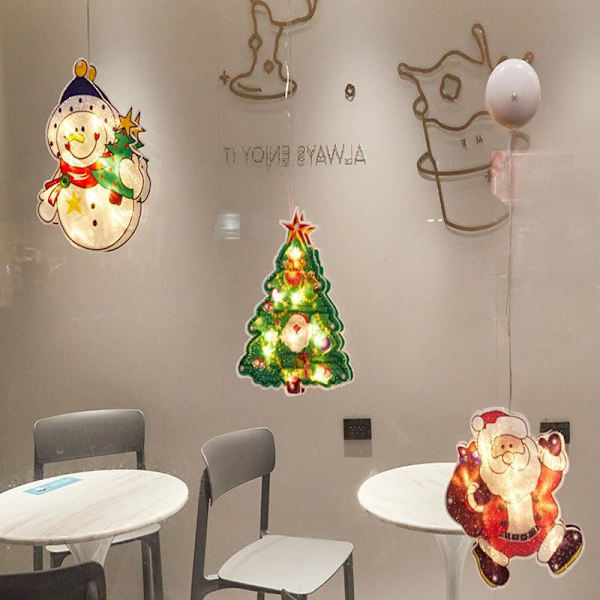 Fönsterhängande Ljusslingor Juldekoration Butik Atmosfär Scen Layout Jul LED Sugpropp Dekorativa Ljus Small elk [25*17.5]]